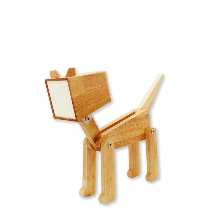 Tischleuchte Katze Nala – moderne Holzlampe mit Akku, Touchfunktion und flexiblem Design