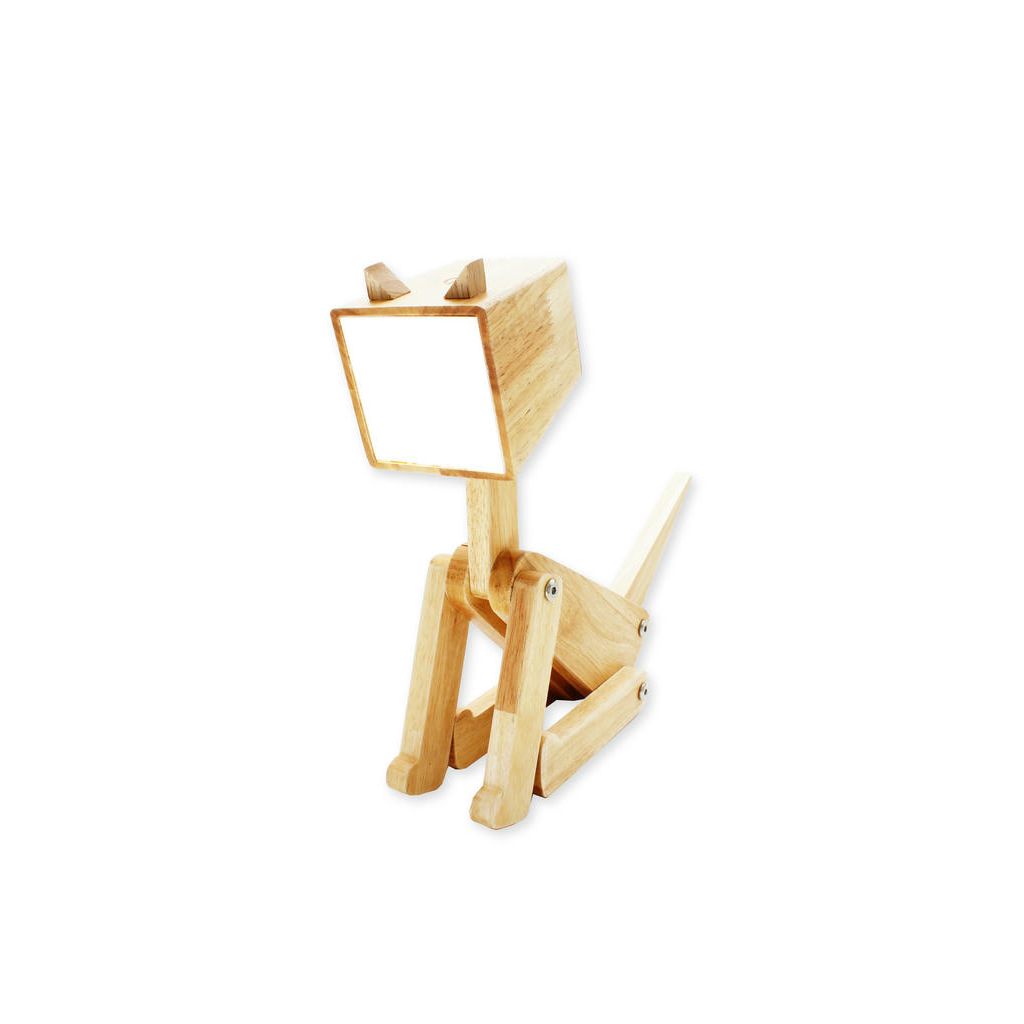 Tischleuchte Katze Nala – moderne Holzlampe mit Akku, Touchfunktion und flexiblem Design
