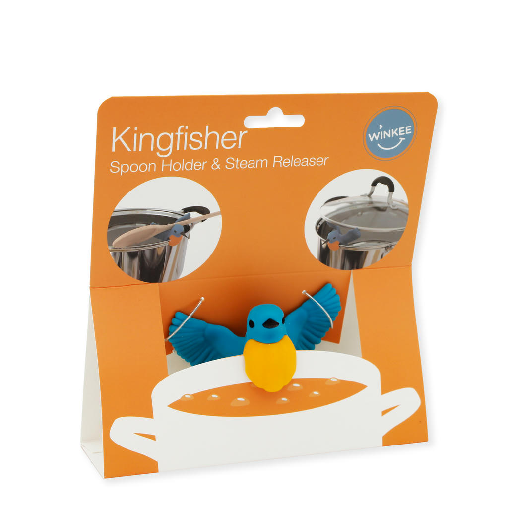Eisvogel Topfwächter und Löffelhalter – praktischer Küchenhelfer aus Silikon im Vogel Design