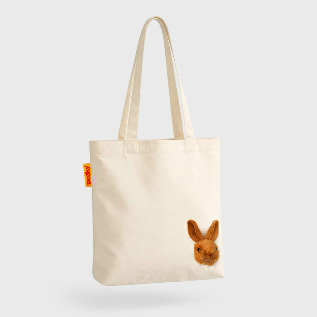 Stofftasche Peeky Häschen mit Plüschmotiv in Creme