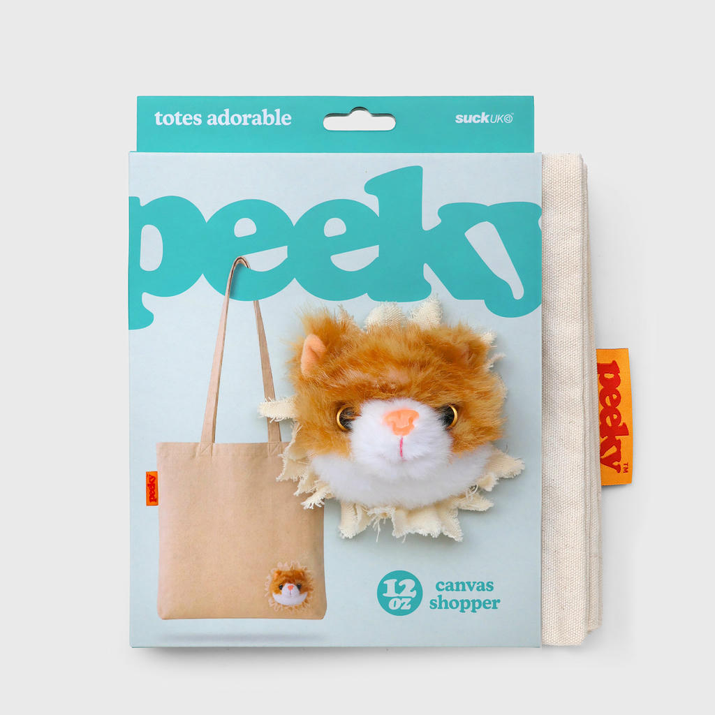 Stofftasche Peeky Katze mit Plüschmotiv in Creme