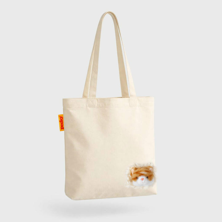 Stofftasche Peeky Katze mit Plüschmotiv in Creme