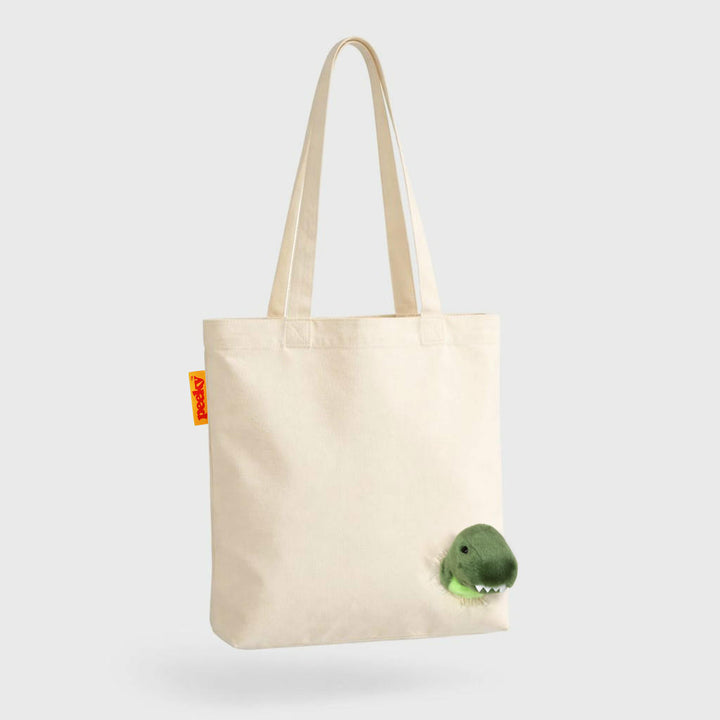 Stofftasche Peeky Dino mit Plüschmotiv in Creme