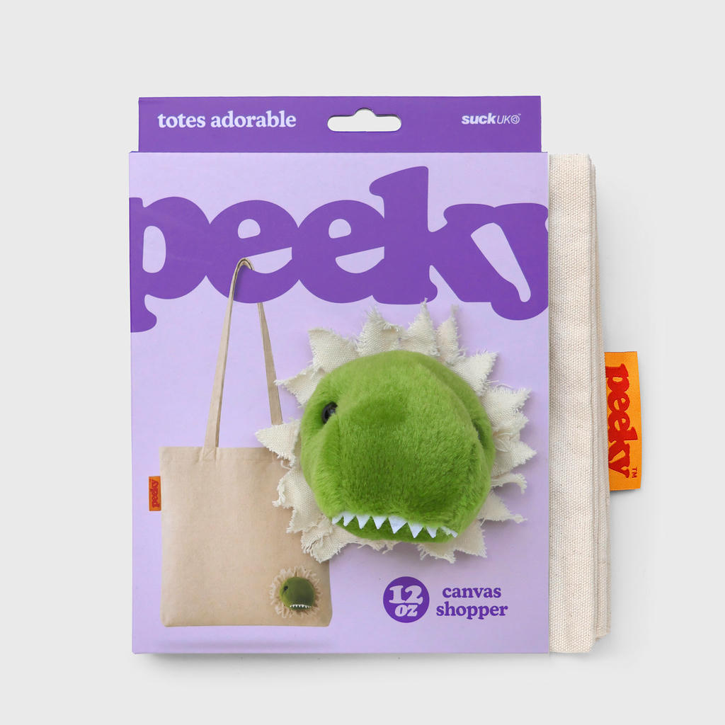 Stofftasche Peeky Dino mit Plüschmotiv in Creme