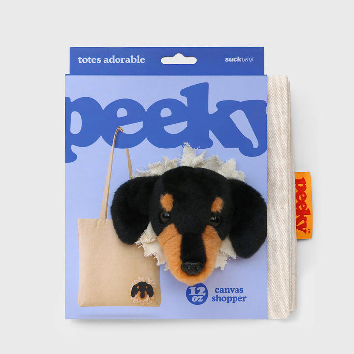 Stofftasche Peeky Hund mit Plüschmotiv in Creme