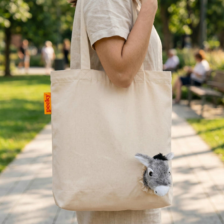 Stofftasche Peeky Esel mit Plüschmotiv in Creme