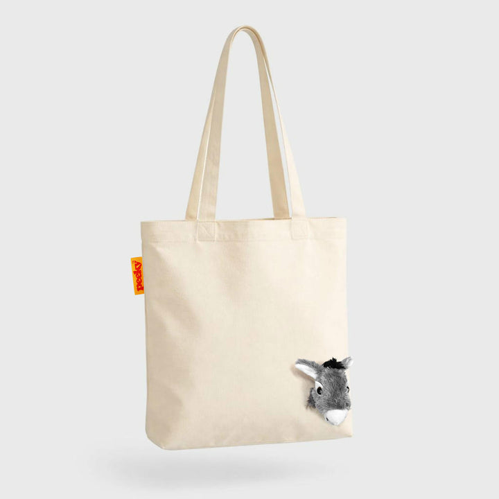 Stofftasche Peeky Esel mit Plüschmotiv in Creme