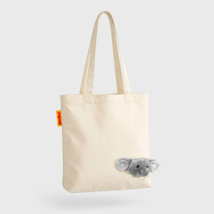 Stofftasche Peeky Elefant mit Plüschmotiv in Creme