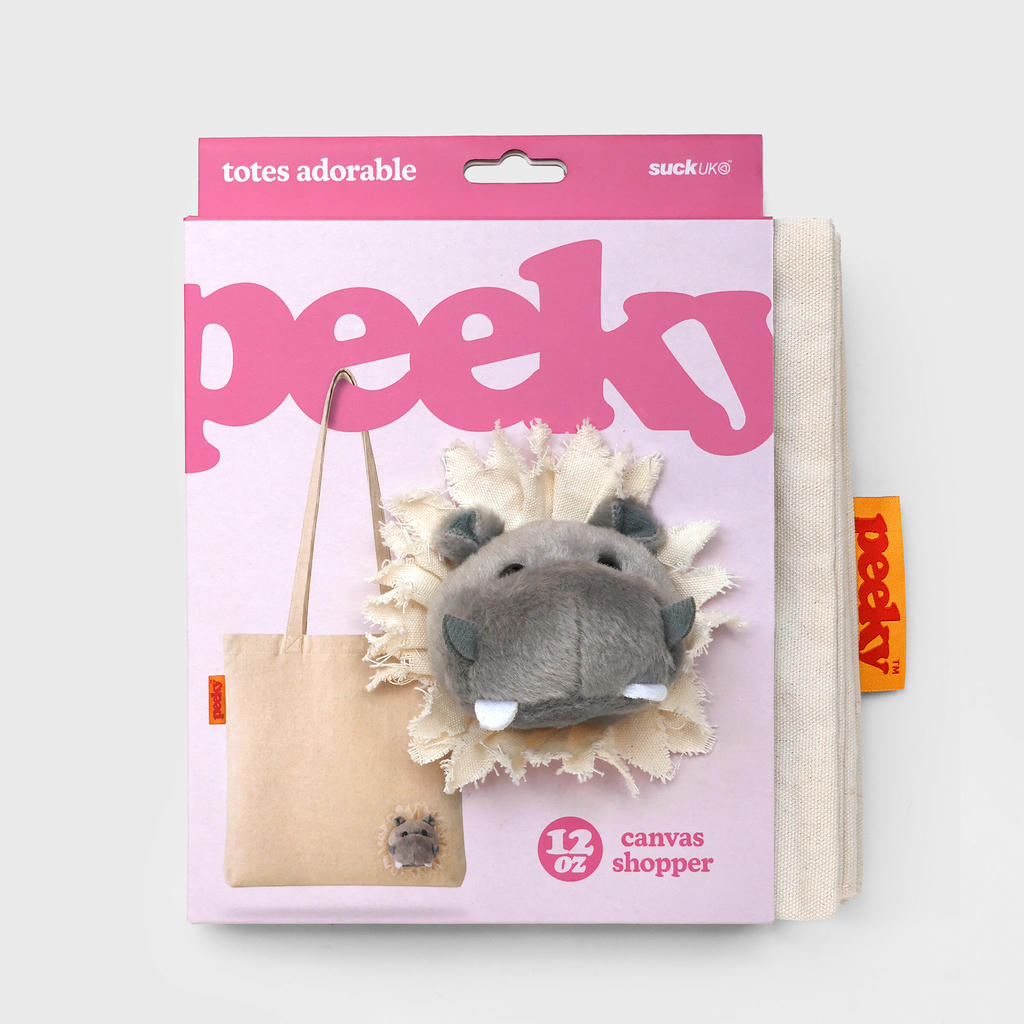 Stofftasche Peeky Hippo mit Plüschmotiv in Creme