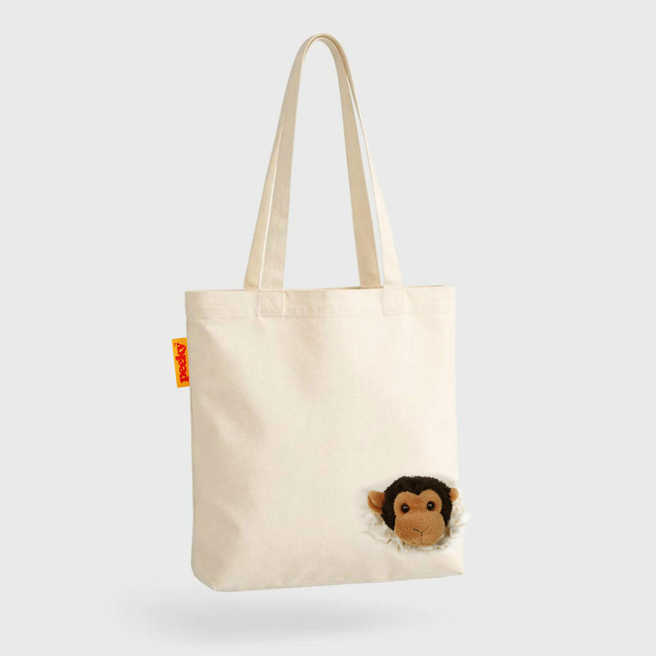 Stofftasche Peeky Affe mit Plüschmotiv in Creme
