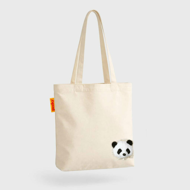 Stofftasche Peeky Panda mit Plüschmotiv in Creme