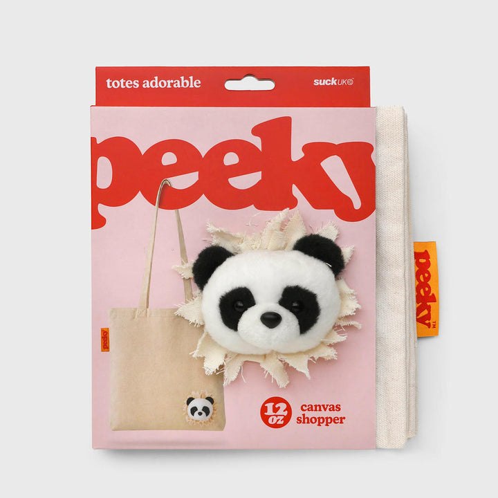 Stofftasche Peeky Panda mit Plüschmotiv in Creme