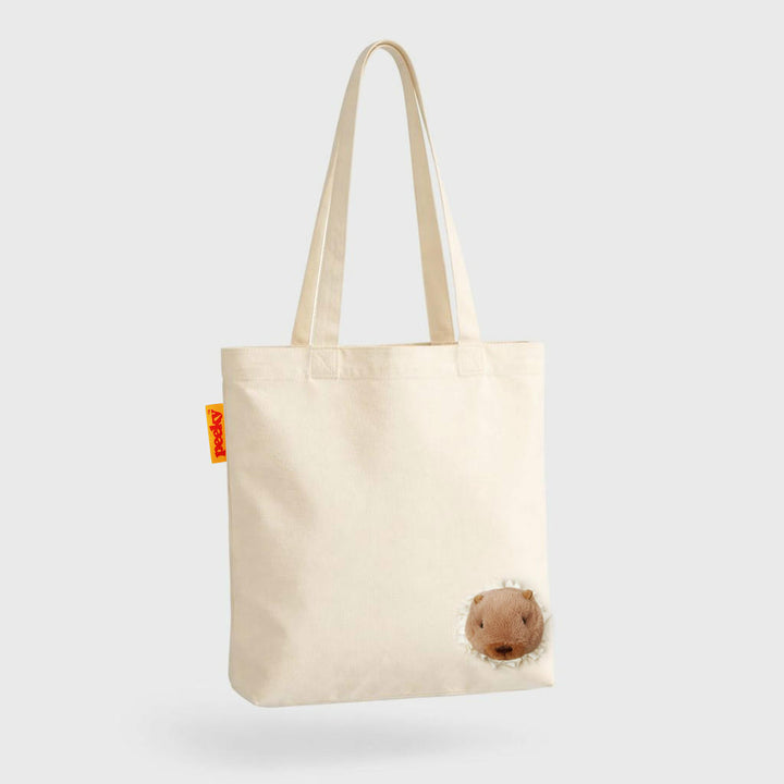 Stofftasche Peeky Capybara mit Plüschmotiv in Creme