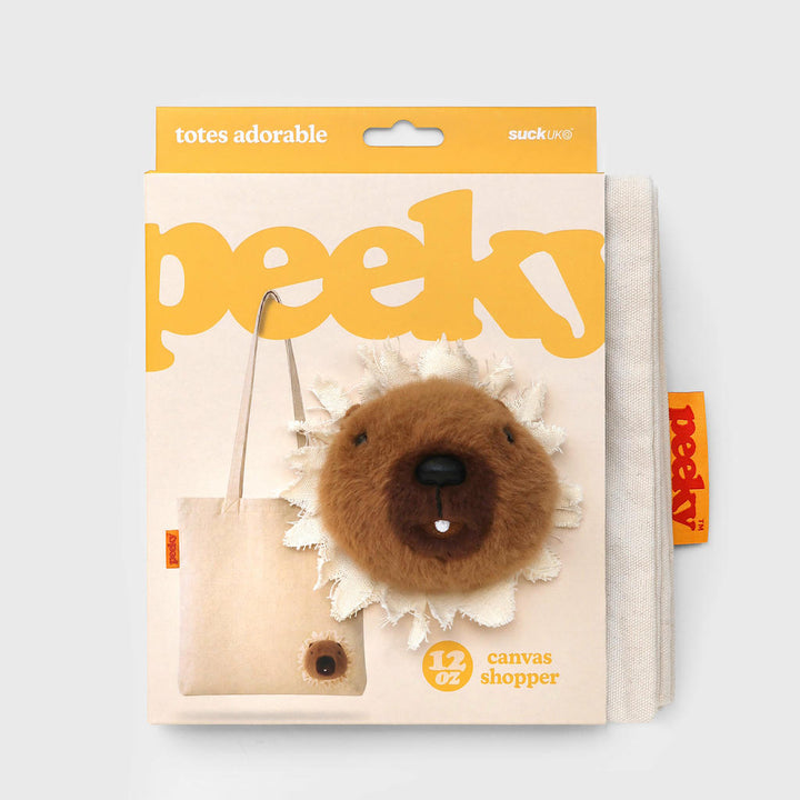 Stofftasche Peeky Capybara mit Plüschmotiv in Creme