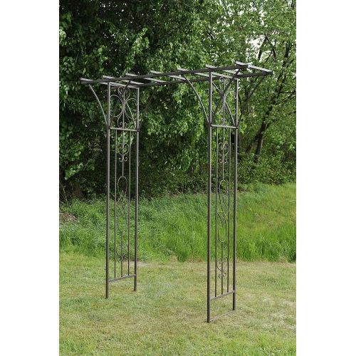 Rosenbogen mit Rankdach 221 cm – dekorativer Gartenbogen aus Eisen in Dunkelbraun