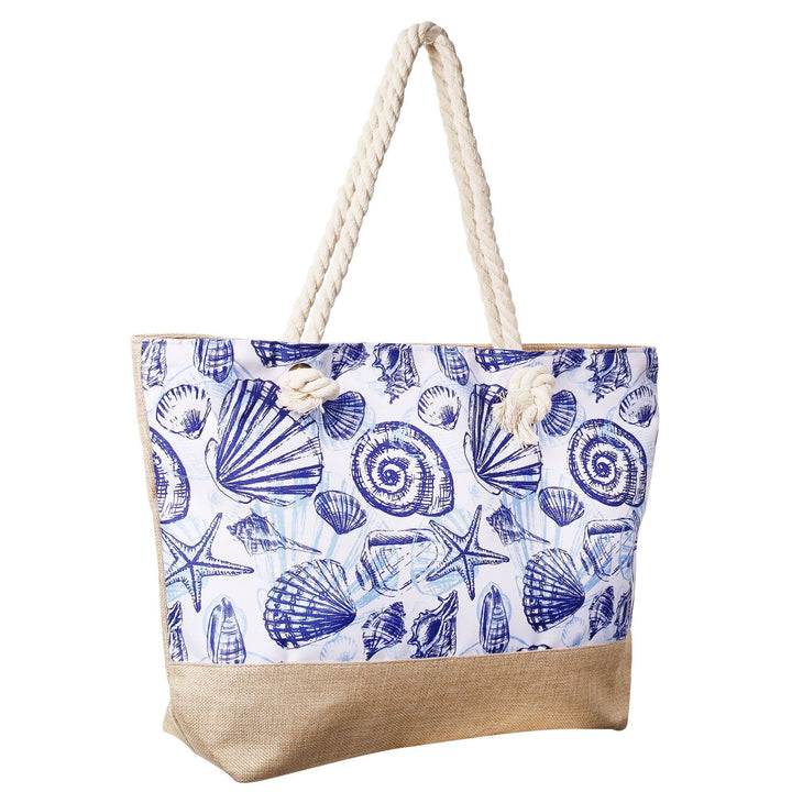 Strandtasche Ocean Shell – maritime Schultertasche mit Muschelmotiv in Blau Weiß