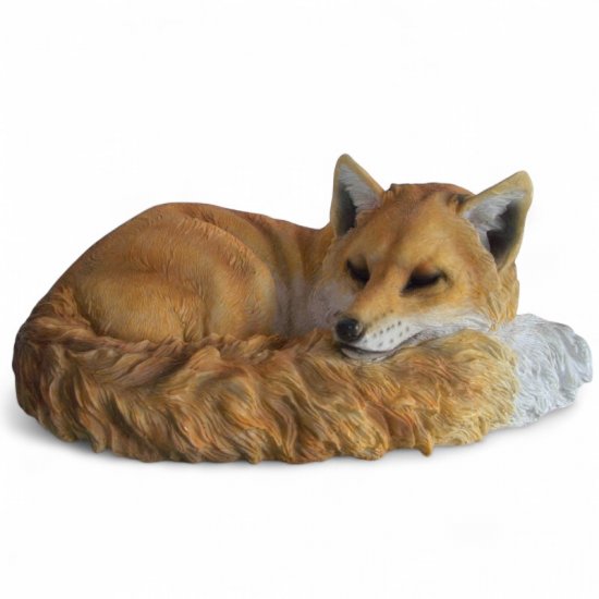 Fuchs Figur schlafend aus Kunststein – naturgetreue Tierfigur für Garten und Wohnraum, 44 cm