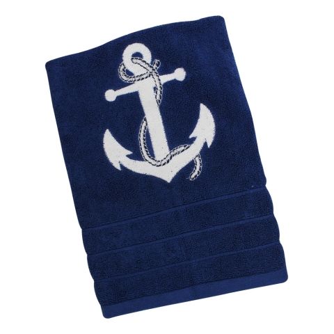 Handtuch Marineblau mit Anker Stickerei aus Baumwolle 600 GSM, 50 × 100 cm