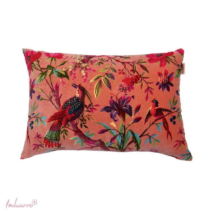 Kissen Paradise Birds – luxuriöses Samtkissen mit exotischem Vogel und Blumen Design in 13 Farben