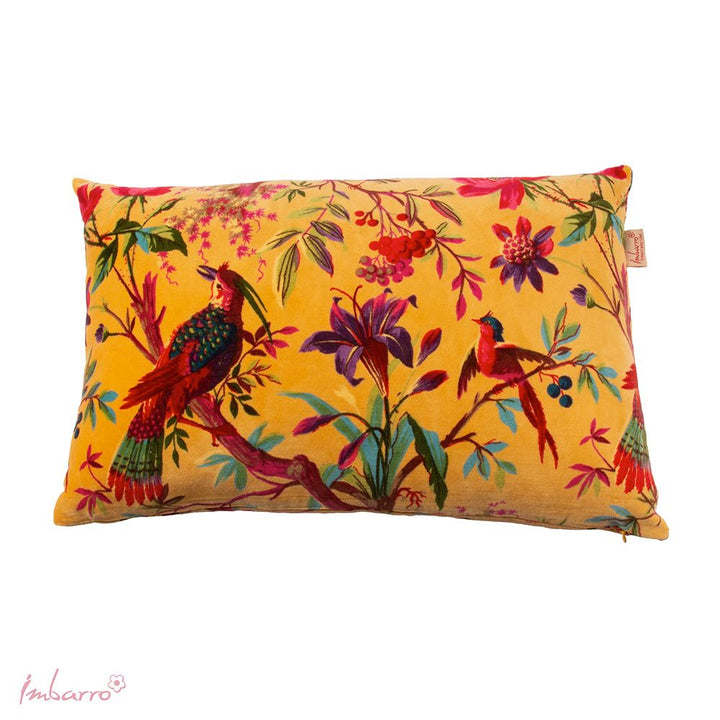 Kissen Paradise Birds – luxuriöses Samtkissen mit exotischem Vogel und Blumen Design in 13 Farben