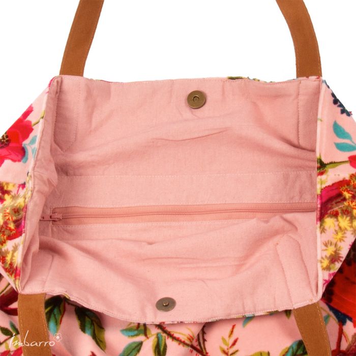 Shopper Tasche Paradise – elegante Samttasche mit floralem Design in Rosa