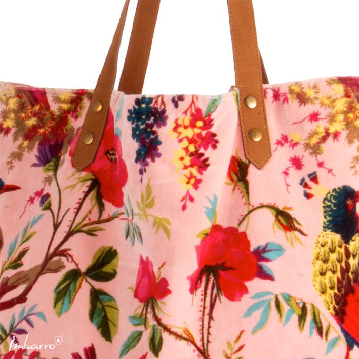 Shopper Tasche Paradise – elegante Samttasche mit floralem Design in Rosa