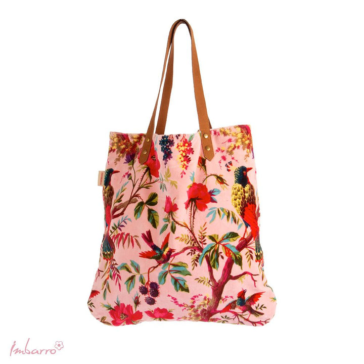 Shopper Tasche Paradise – elegante Samttasche mit floralem Design in Rosa