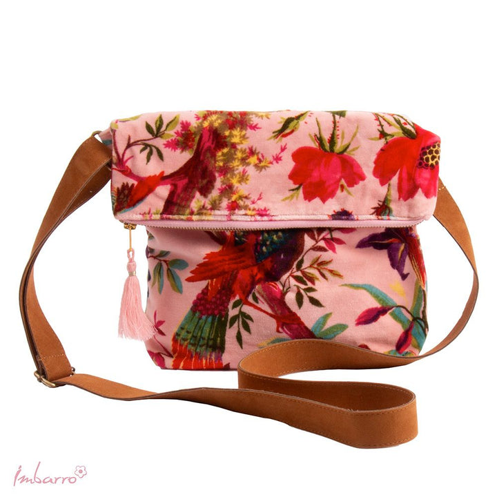 Umhängetasche Blossom – elegante Samttasche mit floralem Design in Rosa Multicolor