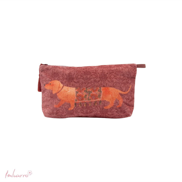 Velours Täschchen Pip mit Dackel, Rosa und Orange, 20 × 30 cm