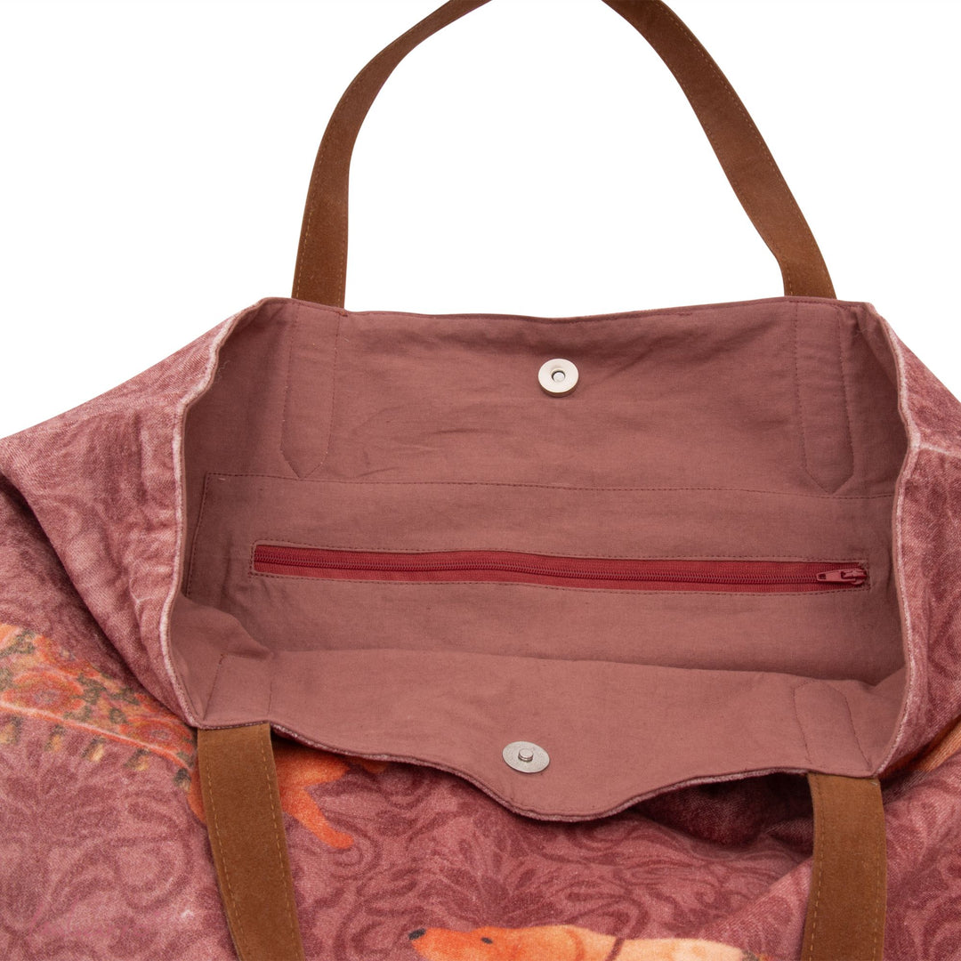 Einkaufstasche Dash mit Dackel, große Samttasche in Rosa und Orange, 50 × 50 cm