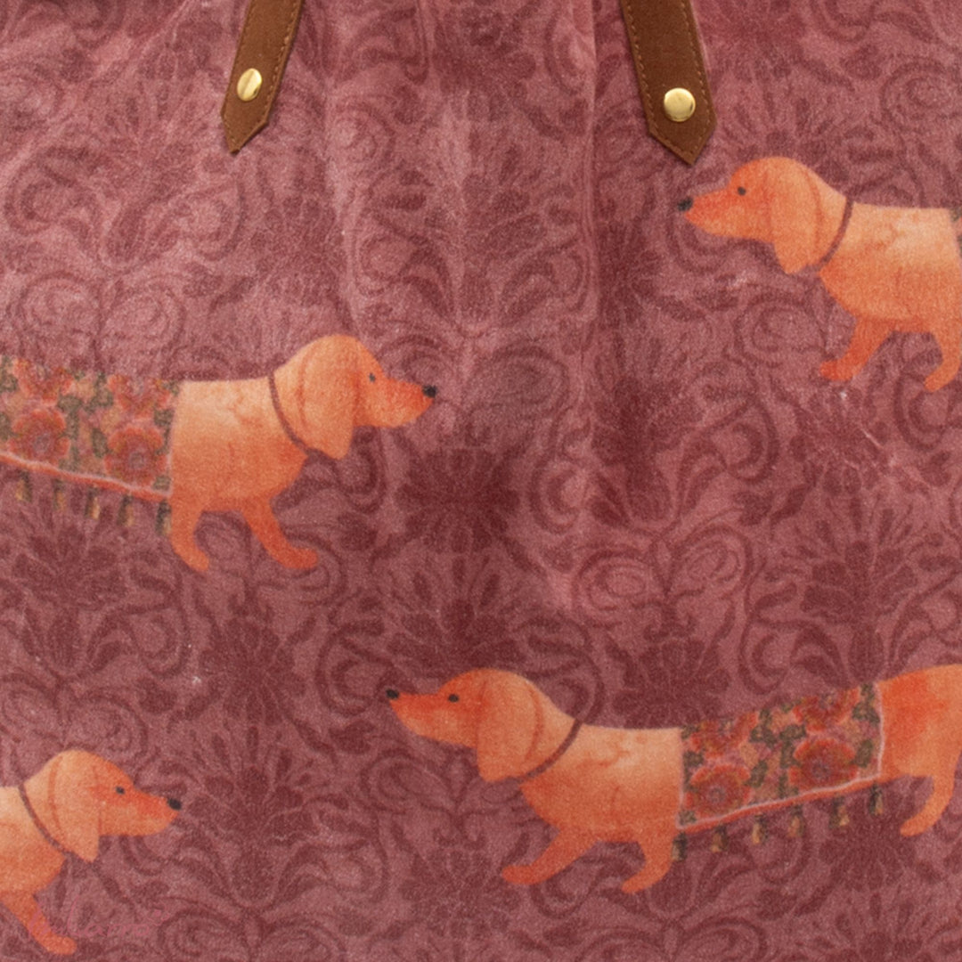 Einkaufstasche Dash mit Dackel, große Samttasche in Rosa und Orange, 50 × 50 cm