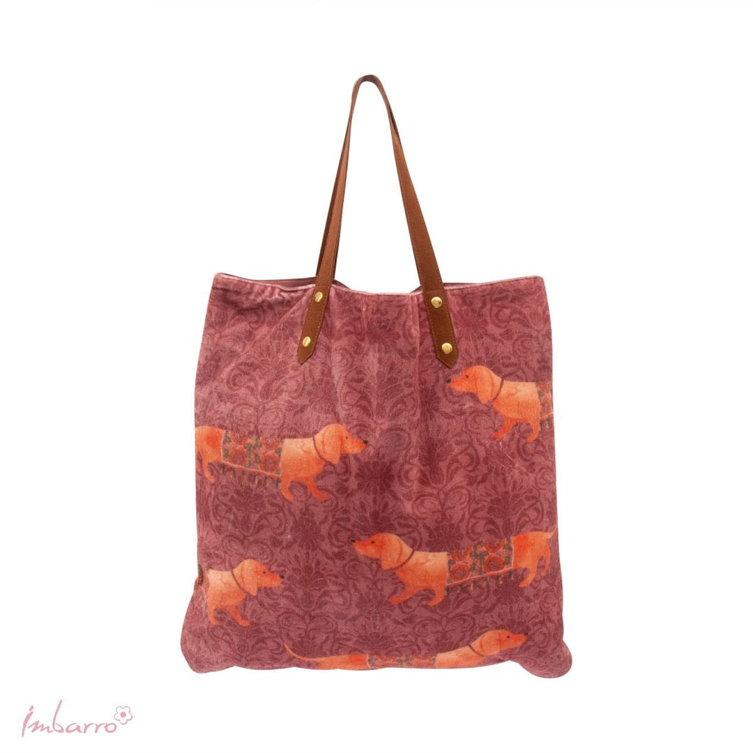 Einkaufstasche Dash mit Dackel, große Samttasche in Rosa und Orange, 50 × 50 cm