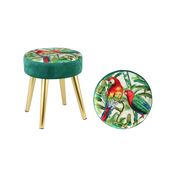 Hocker Parrots Ø 35 x 40 cm Samthocker mit Papageienmotiv