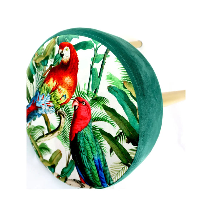 Hocker Parrots Ø 35 x 40 cm Samthocker mit Papageienmotiv