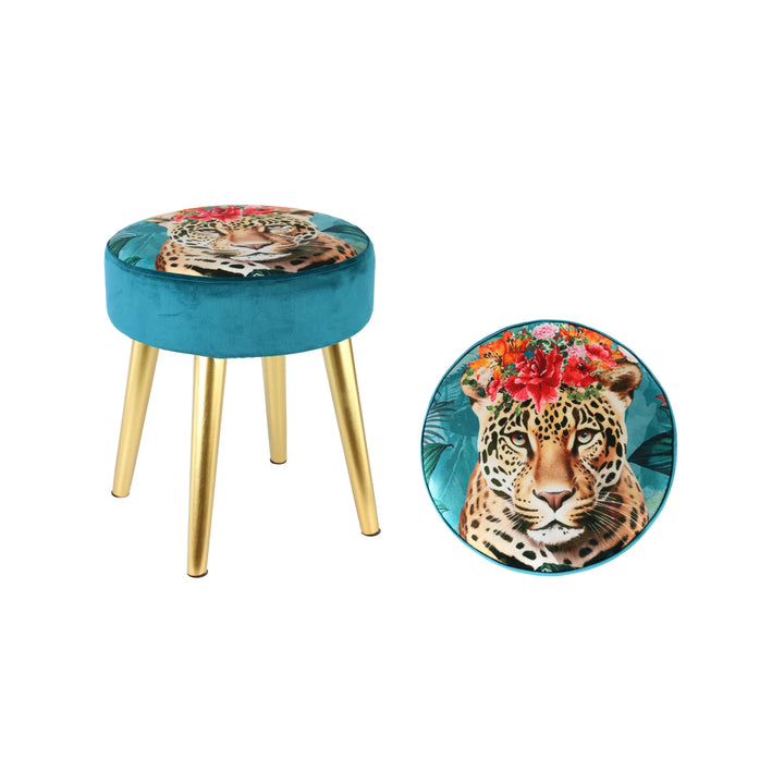 Hocker Leopard Ø 35 x 40 cm Samthocker mit Leopardenmotiv