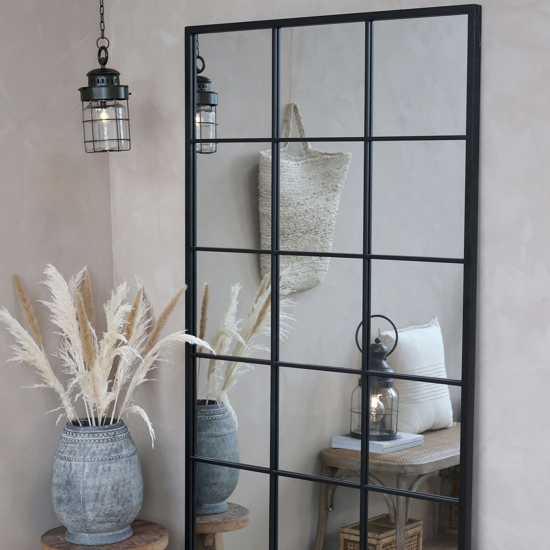 Factory Spiegel aus Eisen und Glas in Antique Schwarz