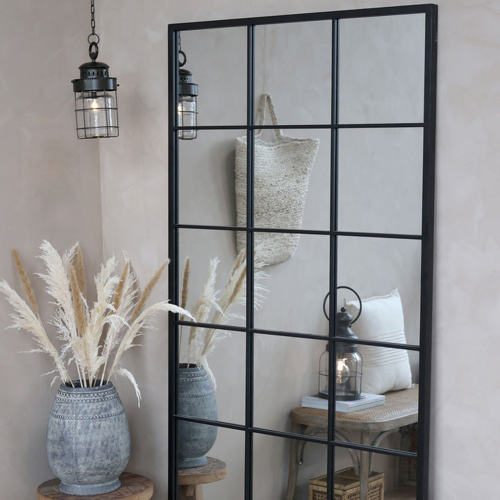 Factory Spiegel aus Eisen und Glas in Antique Schwarz