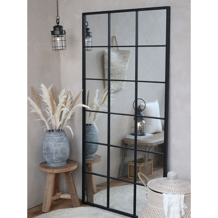 Factory Spiegel aus Eisen und Glas in Antique Schwarz
