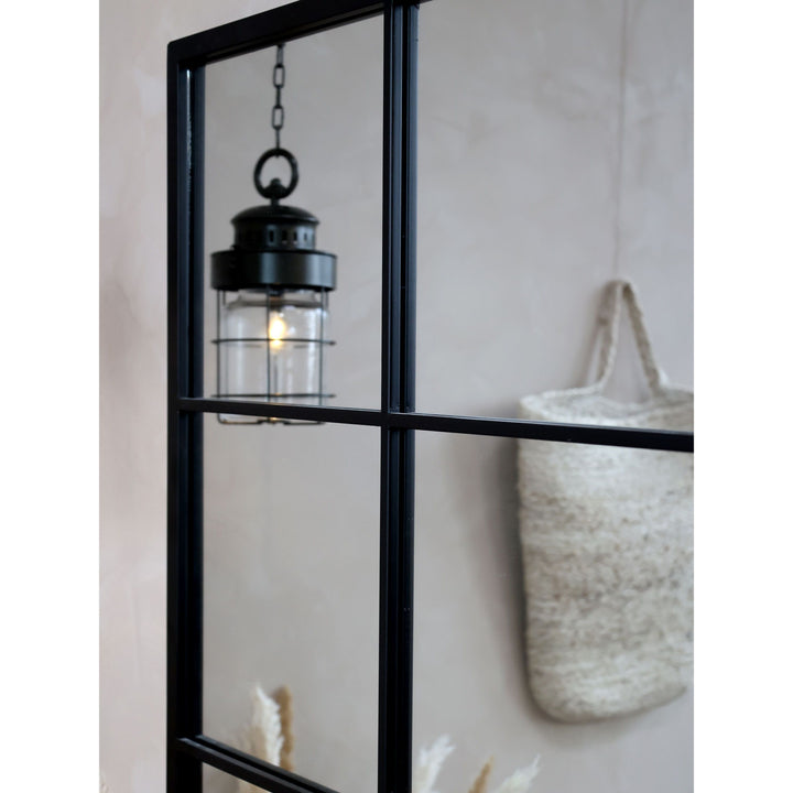 Factory Spiegel aus Eisen und Glas in Antique Schwarz
