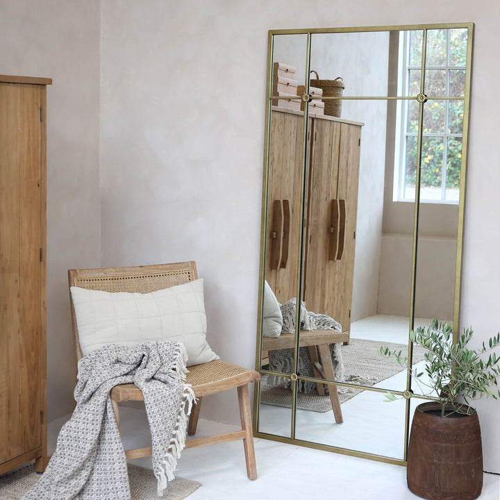 Factory Spiegel mit Dekor aus Eisen und Glas in Antique Messing