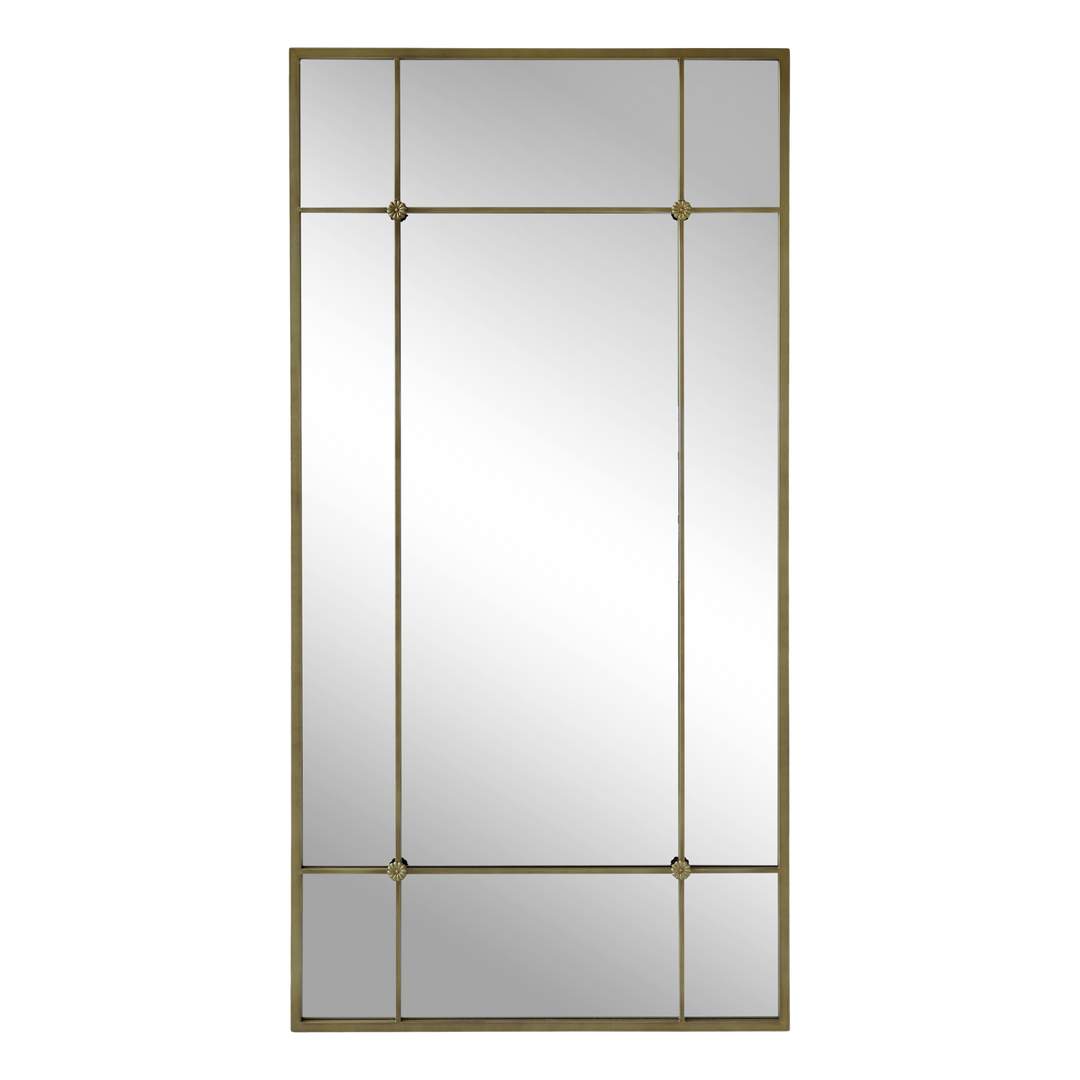 Factory Spiegel mit Dekor aus Eisen und Glas in Antique Messing