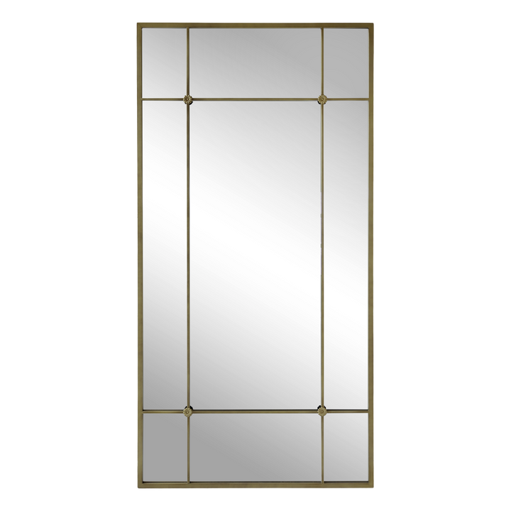 Factory Spiegel mit Dekor aus Eisen und Glas in Antique Messing