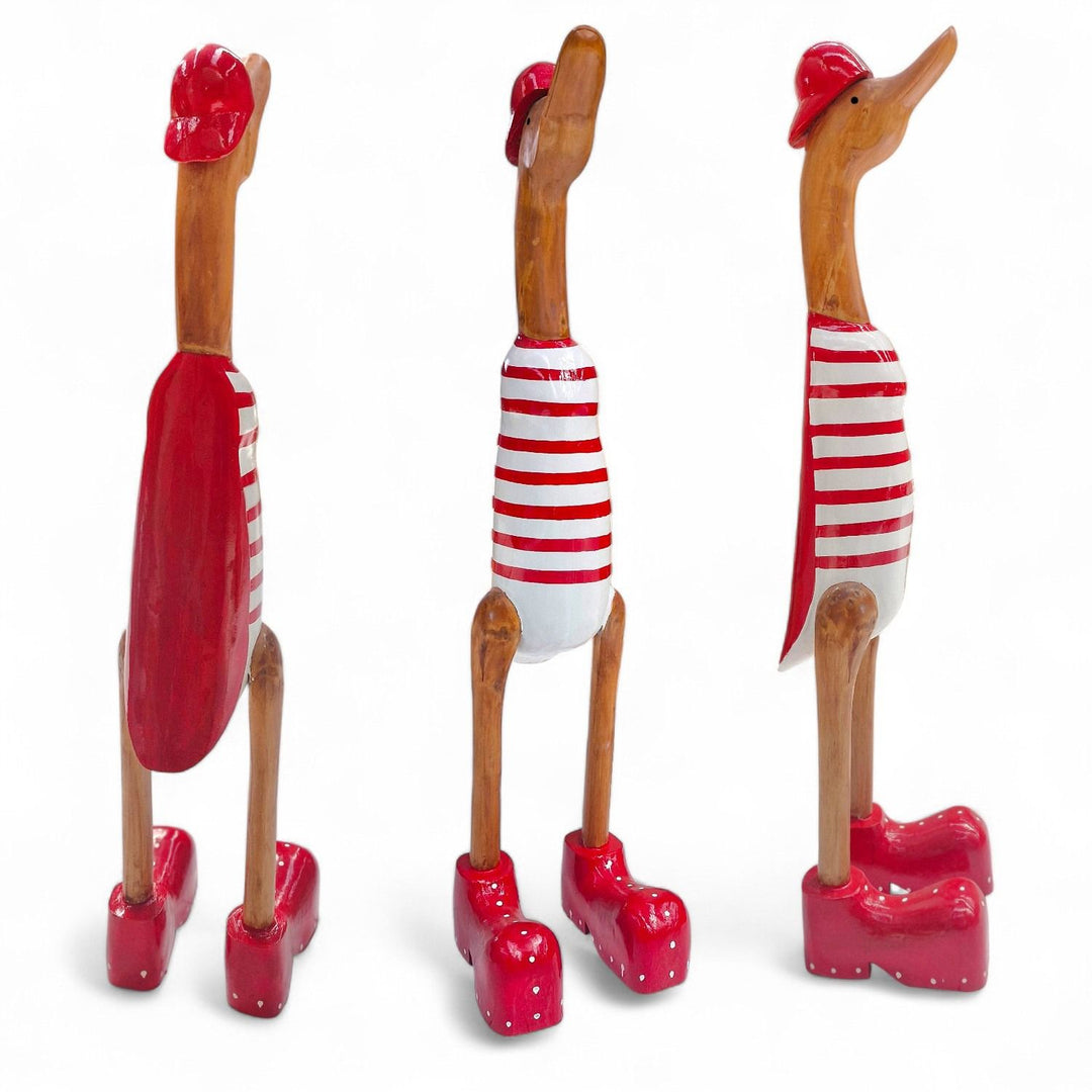 Deko Ente Strand XXL – 180 cm – handgefertigte Holzfigur in Rot als maritimer Blickfang