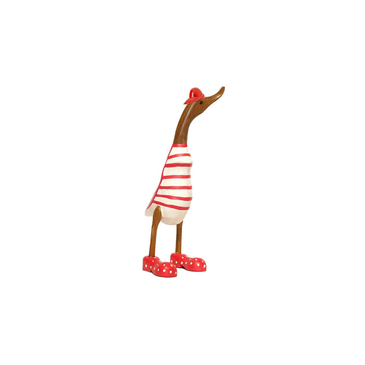 Deko Ente Strand XXL – 180 cm – handgefertigte Holzfigur in Rot als maritimer Blickfang