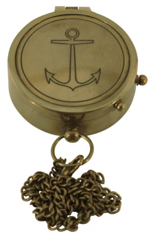 Kompass mit Deckel und Kette – antiker Messing Kompass im maritimen Stil