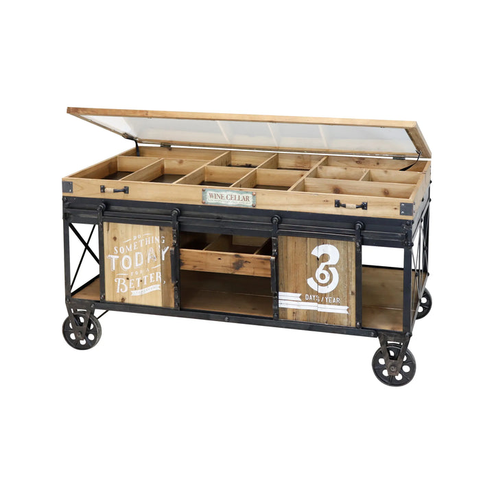 Rolltisch No. 3 aus Metall, recyceltem Holz, Tannenholz und Glas