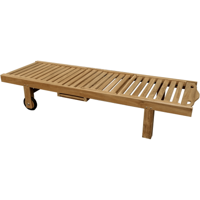 Rollliege aus Teakholz mit Abstelltisch 200 x 65