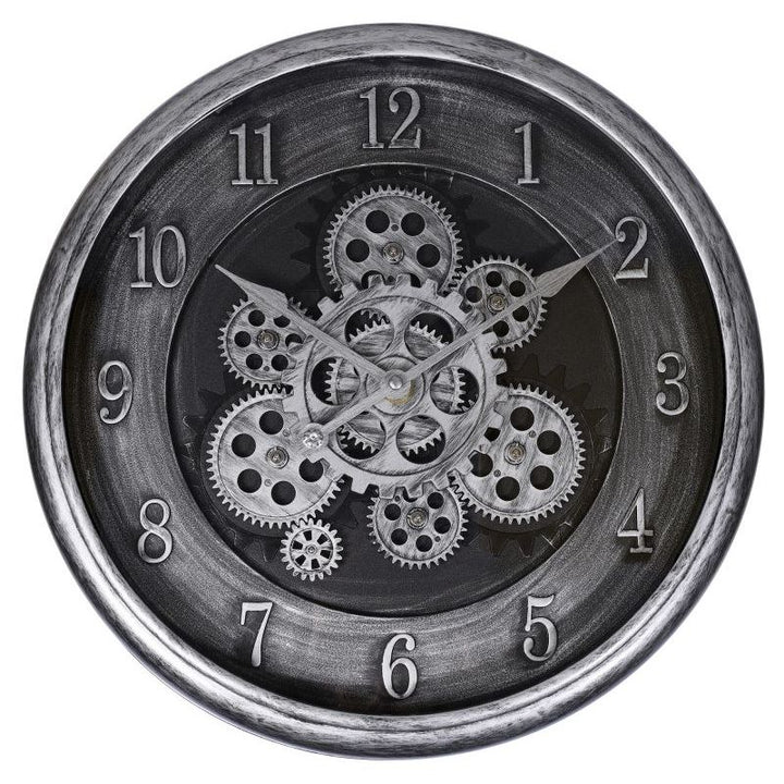 Skelett Wanduhr Industrial Vintage – stilvolle Wanduhr mit Zahnrad Design in Silber