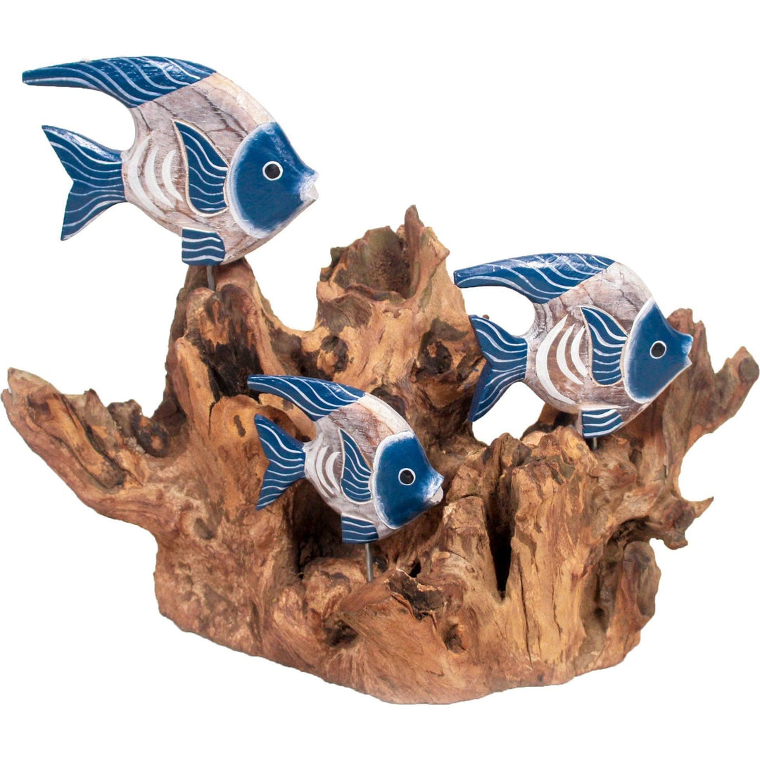 3 Fische Wimpel auf Holzwurzel 30x25 cm - Luxurelle-Shop