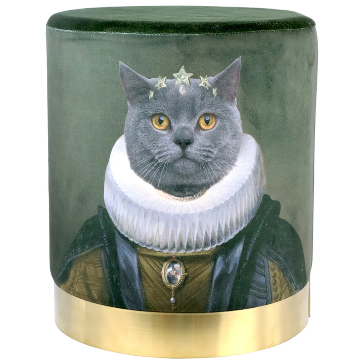 Sitzpouf Queen of Cats Ø 32 x 37 cm Samtpouf mit Katzenmotiv